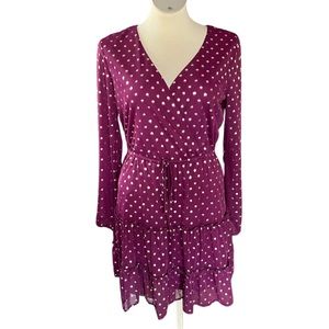 NWT City Studio Purple Gold Polka Dot V Neck Long Sleeve Dress